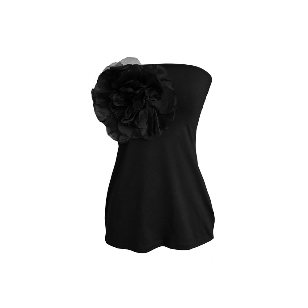Susana Monaco Black Strapless Top with Floral Detail